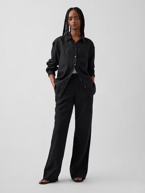 GAP Black Wide-Leg linen blend Women's Pants
